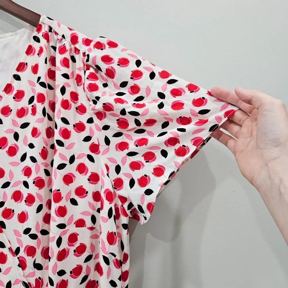 Talbots Womens Chiffon Wrap Dress 18WP White Red Ruffled Floral Fairy Bohemian